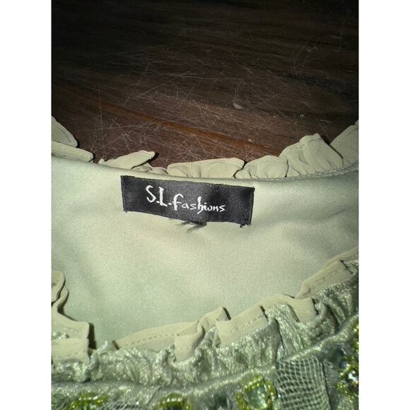 S.L. Fashion Green Layered Dress, RUFFLES, LAYERS, Silky, Sheer, Size L,Fairy - Picture 11 of 12